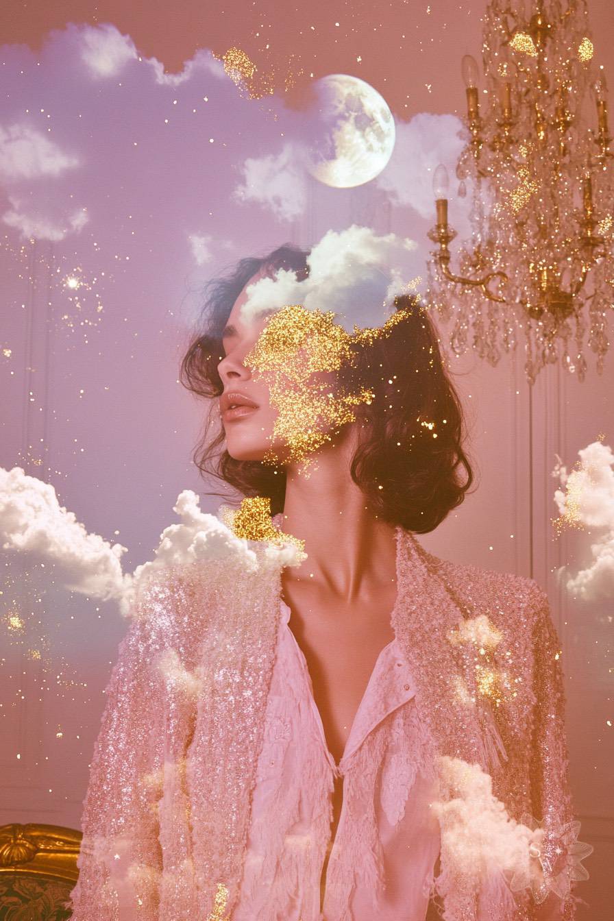 beautiful woman under moonlight double exposure by Stella Wilde